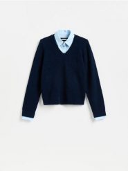 Sweter z domieszką alpaki - granatowy. Niebieskie swetry Reserved, l, bez wzorów, z dzianiny, bez ramiączek. Za 139.99 zł.