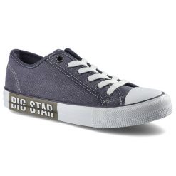 Granatowe Trampki Big Star Damskie Modne Obuwie. Niebieskie trampki BIG STAR, bez wzorów, z denimu, eleganckie, bez zapięcia. Za 89.99 zł.