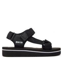 Sandały Big Star Shoes. Czarne sandały BIG STAR SHOES, bez wzorów, retro, bez obcasa, na płaskiej podeszwie, bez zapięcia. Za 89.99 zł.