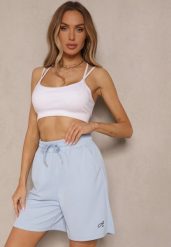 Niebieskie Sportowe Szorty Typu Bermudy z Kieszeniami Terinia. Niebieskie szorty sportowe Renee, bez wzorów, trekkingowe. W wyprzedaży za 31.99 zł.