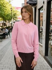 Sweter z kołnierzykiem z wiskozą - różowy. Czerwone swetry Sinsay, l, bez wzorów, z wiskozy, bez ramiączek. Za 45.99 zł.