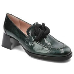 Zielone Półbuty Hispanitas Eleganckie Obuwie Damskie. Zielone półbuty wsuwane Hispanitas, bez wzorów, ze skóry, biznesowe, bez obcasa, na obcasie. Za 557.99 zł.