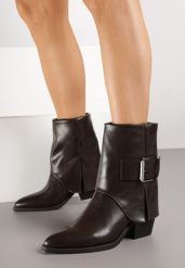 Brązowe Botki na Stożkowym Obcasie z Wywiniętą Cholewką i Klamrą Latuvia. Brązowe botki Born2be, bez wzorów, z jeansu, eleganckie, bez obcasa, na obcasie, bez zapięcia. Za 169.99 zł.