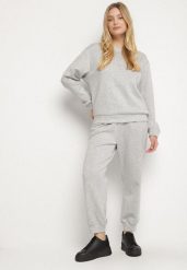 Szary Komplet Dresowy z Bawełną Bluza i Spodnie Joggery Ette. Szare bluzy Born2be, l, bez wzorów, z bawełny, eleganckie, bez ramiączek, bez kaptura. Za 119.99 zł.