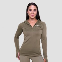 Bluza damska do biegania z zamkiem vetiver Pulse 1/2 Zip. Zielone bluzy GYMBEAM, s, bez wzorów, z elastanu, bez ramiączek, bez kaptura. Za 127.90 zł.