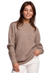 Sweter Oversize o Przedłużonym Kroju - Cappuccino. Brązowe swetry MOE, l, bez wzorów, z materiału, bez ramiączek. Za 243.90 zł.