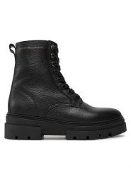 Tommy Hilfiger Botki Bicolor Leather Lace-Up FW0FW08160 Czarny. Czarne botki Tommy Hilfiger, bez wzorów, ze skóry, bez obcasa, na płaskiej podeszwie, bez zapięcia. Za 399.99 zł.