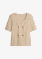 Żakiet dzianinowy z bawełną. Brązowe marynarki i żakiety bonprix, bez wzorów, z bawełny, eleganckie, bez ramiączek. Za 124.99 zł.
