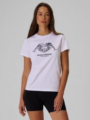 4F T-shirt regular z nadrukiem damski - biały S. Białe t-shirty sportowe 4f, s, bez wzorów, z bawełny, bez ramiączek. Za 59.99 zł.