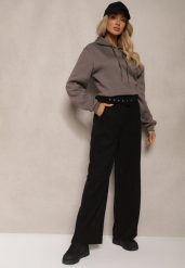 Czarne Spodnie Sztruksowe o Szerokim Kroju High Waist z Paskiem Valoma. Czarne jeansy Renee, m, bez wzorów, z jeansu, eleganckie, z podwyższonym stanem. W wyprzedaży za 39.99 zł.