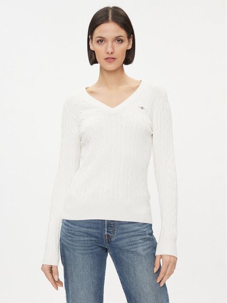 Gant Sweter 4800101 Biały Slim Fit. Białe swetry Gant, xl, bez wzorów, z bawełny, bez ramiączek. Za 399.99 zł.