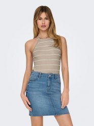 ONLY Top "Gemma" w kolorze beżowym rozmiar: XL. Brązowe topy ONLY, xl, bez wzorów, ze splotem, bez kołnierzyka, bez ramiączek. Za 70.24 zł.
