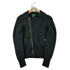 Second life - Damski sweter na zamek błyskawiczny - Jak nowy. Czarne swetry Ralph Lauren, bez wzorów, bez ramiączek. Za 153.32 zł.