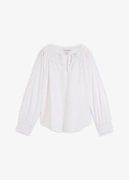 Tunika z domieszką jedwabiu. Białe tuniki bonprix, bez wzorów, eleganckie, bez kołnierzyka, bez ramiączek. Za 94.99 zł.