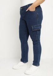 Granatowe Jeansy Cargo Regular Waist o Prostym Kroju Belvila. Niebieskie jeansy Born2be, bez wzorów, z bawełny, eleganckie. W wyprzedaży za 42.49 zł.