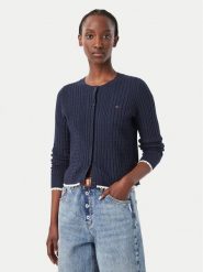 Tommy Jeans Kardigan DW0DW23458 Granatowy Regular Fit. Niebieskie swetry Tommy Jeans, s, bez wzorów, z jeansu, bez ramiączek. Za 409.99 zł.