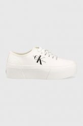 Calvin Klein Jeans sneakersy Cupsole Flatform Laceup kolor biały. Białe buty sportowe lifestyle Calvin Klein Jeans, bez wzorów, z gumy, sportowe, z okrągłym noskiem, bez zapięcia. Za 409.99 zł.