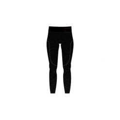 Legginsy 7/8 Slim Gym & Pilates 560 damskie czarne z miedzianym nadrukiem. Czarne legginsy DOMYOS, bez wzorów, z bawełny. Za 89.99 zł.