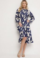 Granatowa Rozkloszowana Sukienka z Bawełną w Abstrakcyjny Wzór Silsedi. Niebieskie sukienki Born2be, na co dzień, m, bez wzorów, z bawełny, eleganckie, bez kołnierzyka, bez ramiączek, midi, rozkloszowane. W wyprzedaży za 93.49 zł.