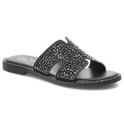 Klapki damskie Filippo, materiałowe zdobione na płaskim obcasie eleganckie, czarne, DK6973-25-BK. Czarne klapki Filippo, z aplikacjami, z materiału, eleganckie, bez obcasa, na płaskiej podeszwie, bez zapięcia. Za 109.00 zł.