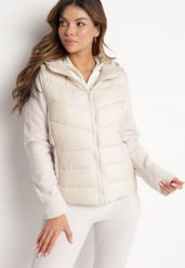 Jasnobeżowa Pikowana Kurtka z Kapturem i Kieszeniami Vianela. Brązowe kurtki Born2be, l, bez wzorów, z kapturem. Za 94.99 zł.