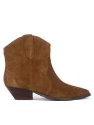 Badura Kowbojki V365-05 Brązowy. Brązowe botki Badura, bez wzorów, ze skóry, bez obcasa, na słupku, bez zapięcia. Za 379.99 zł.