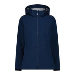 Kurtka turystyczna damska z kapturem i zamkiem CMP. Niebieskie kurtki przejściowe sportowe CMP, bez wzorów, z softshellu, z kapturem, trekkingowe. Za 389.00 zł.