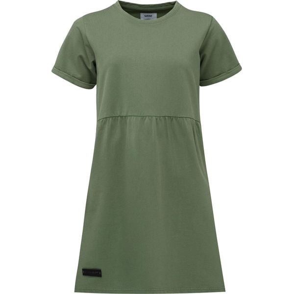 Sukienka damska LOAP Denisa, zielona, L. Zielone sukienki Lolë, na co dzień, l, bez wzorów, sportowe, bez kołnierzyka, bez ramiączek, mini, proste. Za 127.77 zł.