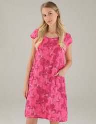 Lniana sukienka w kwiaty. Sukienki Unisono, l, bez wzorów, prążkowane, bez kołnierzyka, bez ramiączek, mini. Za 189.00 zł.