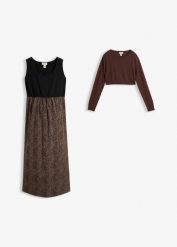 Zestaw 3 w 1: sukienka i sweter z funkcją karmienia (2 części). Brązowe swetry bonprix, bez wzorów, bez ramiączek. Za 209.99 zł.
