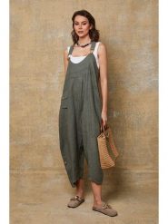 La Compagnie Du Lin Lniane ogrodniczki "Bridget" w kolorze khaki rozmiar: XXL. Brązowe kombinezony La Compagnie Du Lin, xxl, bez wzorów, ze lnu, bez kołnierzyka, bez ramiączek. Za 173.99 zł.