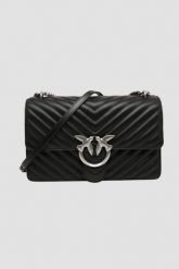 PINKO Czarna listonoszka damska ze srebrnymi okuciami Love One Classic. Czarne listonoszki Pinko, bez wzorów, eleganckie, bez dodatków. Za 1,659.99 zł.