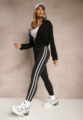 Czarne Legginsy High Waist z Push-Upem z Elastycznego Materiału z Lampasami Ateria. Czarne legginsy Renee, bez wzorów, z jeansu. W wyprzedaży za 43.99 zł.
