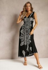 Czarna Długa Sukienka z Wzorem Boho Sznurkami na Ramionach i Gumką w Pasie Hideni. Czarne sukienki Renee, l, bez wzorów, boho, bez kołnierzyka, bez ramiączek, maxi. W wyprzedaży za 55.99 zł.