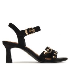 Sandały Tamaris. Czarne sandały Tamaris, bez wzorów, bez obcasa, na słupku, bez zapięcia. Za 329.99 zł.