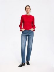 Prążkowany kardigan - czerwony. Czerwone swetry Reserved, l, bez wzorów, z dzianiny, bez ramiączek. Za 119.99 zł.