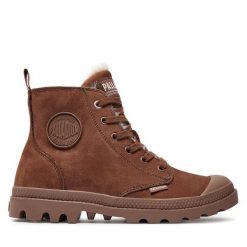Trapery Palladium. Brązowe traperki Palladium, bez wzorów, bez obcasa, bez zapięcia. Za 579.99 zł.