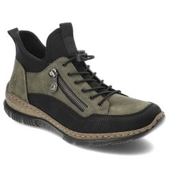 Zielone Botki Rieker Wsuwane Obuwie Damskie Antistress. Zielone botki Rieker, bez wzorów, z materiału, bez obcasa, bez zapięcia. Za 299.00 zł.