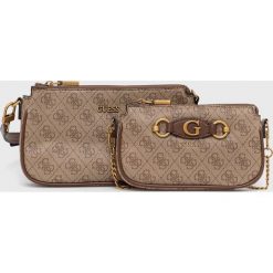 Guess torebka kolor brązowy. Brązowe listonoszki Guess, z aplikacjami, bez dodatków. W wyprzedaży za 419.99 zł.