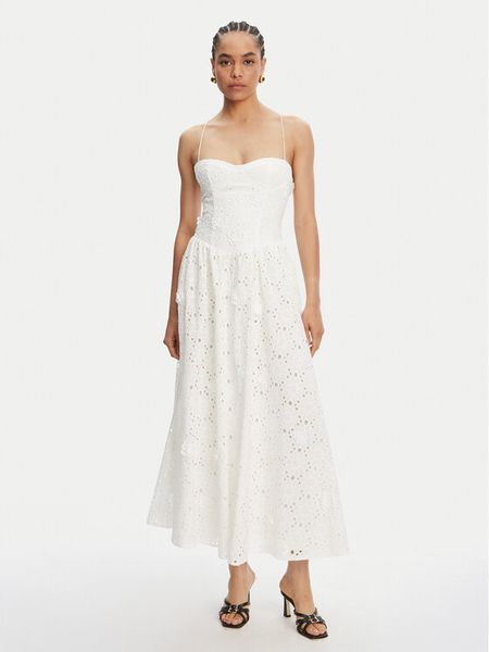 Bardot Sukienka koktajlowa Estie 59786DB2 Biały Regular Fit. Białe sukienki Bardot, bez wzorów, z bawełny, wizytowe, bez kołnierzyka, bez ramiączek. Za 549.99 zł.