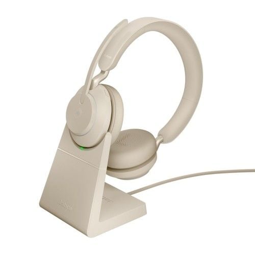 Słuchawki nauszne bezprzewodowe Jabra Evolve2 65 MS Stereo Link380c, beige + stand. Brązowe słuchawki nauszne JABRA. Za 863.99 zł.