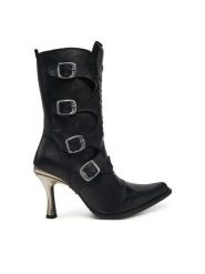 NEW ROCK Botki M-9373N-C1 Czarny. Czarne botki NEW ROCK, bez wzorów, ze skóry, rockowe, bez obcasa, na szpilce, bez zapięcia. Za 1,219.00 zł.