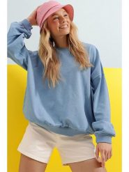 Trend Alaçatı Stili Bluza w kolorze błękitnym rozmiar: M. Niebieskie bluzy Trend Alaçatı Stili, m, bez wzorów, z bawełny, bez kaptura. Za 66.16 zł.