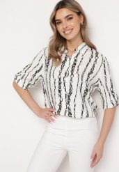 Biała Koszula z Bawełny i Wiskozy w Łańcuszkowy Wzór Zirenia. Białe koszule Born2be, l, bez wzorów, z bawełny, eleganckie, bez kołnierzyka, bez ramiączek. W wyprzedaży za 42.49 zł.