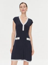 Guess Sukienka dzianinowa Febe 4RGK08 5790Z Granatowy Regular Fit. Niebieskie sukienki Guess, z aplikacjami, z dzianiny, bez kołnierzyka, bez ramiączek. Za 479.99 zł.