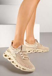 Ciemnobeżowe Buty Sportowe Sneakersy na Platformie Ozdobionej Tłoczeniem Teliriella. Brązowe buty sportowe lifestyle Renee, bez wzorów, z jeansu, bez zapięcia. Za 99.99 zł.