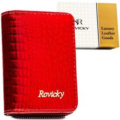 Lakierowany, skórzany portfel damski w czerwonym kolorze zamykany suwakiem RH-33-1-RS Rovicky. Czerwone portfele ROVICKY, bez wzorów, z lakierowanej skóry. Za 94.99 zł.