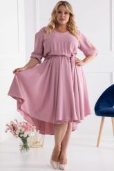 Sukienka pastelowa na wesele elegancka dłuższy tył OLIWIA pudrowy róż. Czerwone sukienki KARKO, do pracy, plus size, bez wzorów, z elastanu, biznesowe, bez kołnierzyka, plus size, bez ramiączek, midi, kopertowe. Za 369.50 zł.