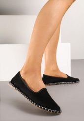 Czarne Espadryle Balerinki z Przeszyciami Firalissea. Czarne espadryle Renee, bez wzorów, eleganckie, bez obcasa, na obcasie. W wyprzedaży za 55.99 zł.
