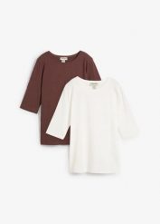 T-shirt z bawełny organicznej (2 sztuki). Białe t-shirty bonprix, bez wzorów, z bawełny, bez kołnierzyka, bez ramiączek. Za 69.99 zł.